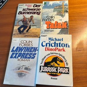 📌4 German Romane M. Crichton Jurassic, R. Bahr Bumerang,  Forbes Lawinen, Tafak